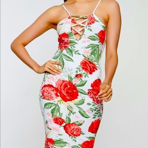Floral caged bodycon dress